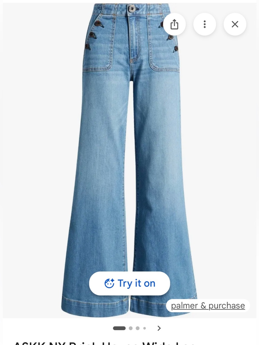 ASKK NY Brick House Wide Leg High Rise Jeans Light Wash Button Detail Size 31